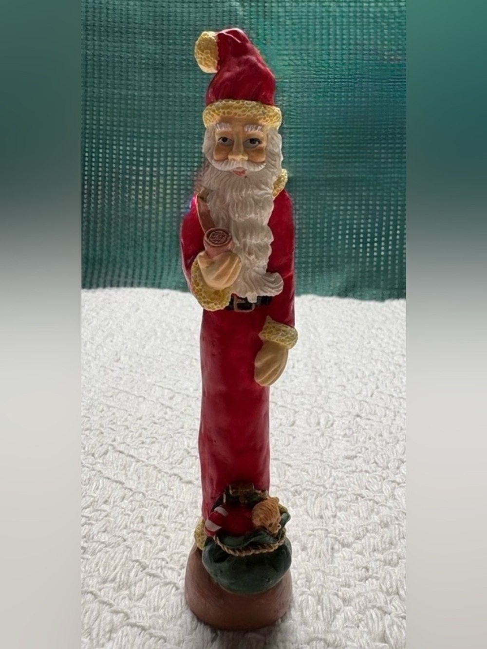Vintage Pencil Slim Santa Claus Folk Art Christmas Resin